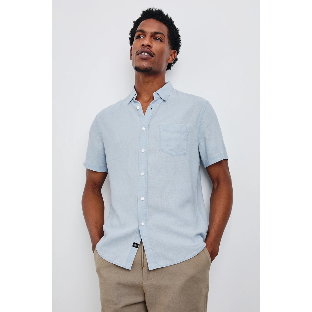 Rails Mens Short Sleeve Button Down Shirt Light Blue XL Casual Linen Blend Style